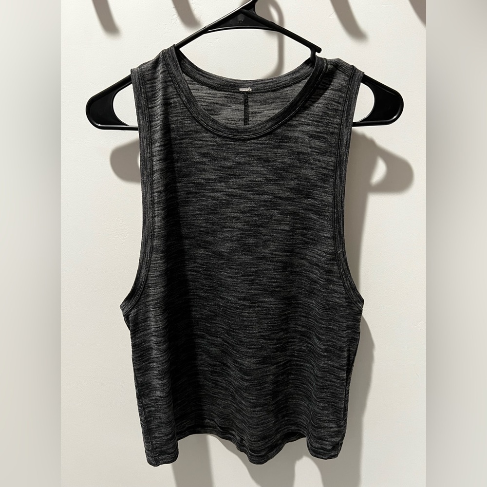 Lululemon muscle tank. Regular fit. Regular length (not a crop).  Heather Black.
